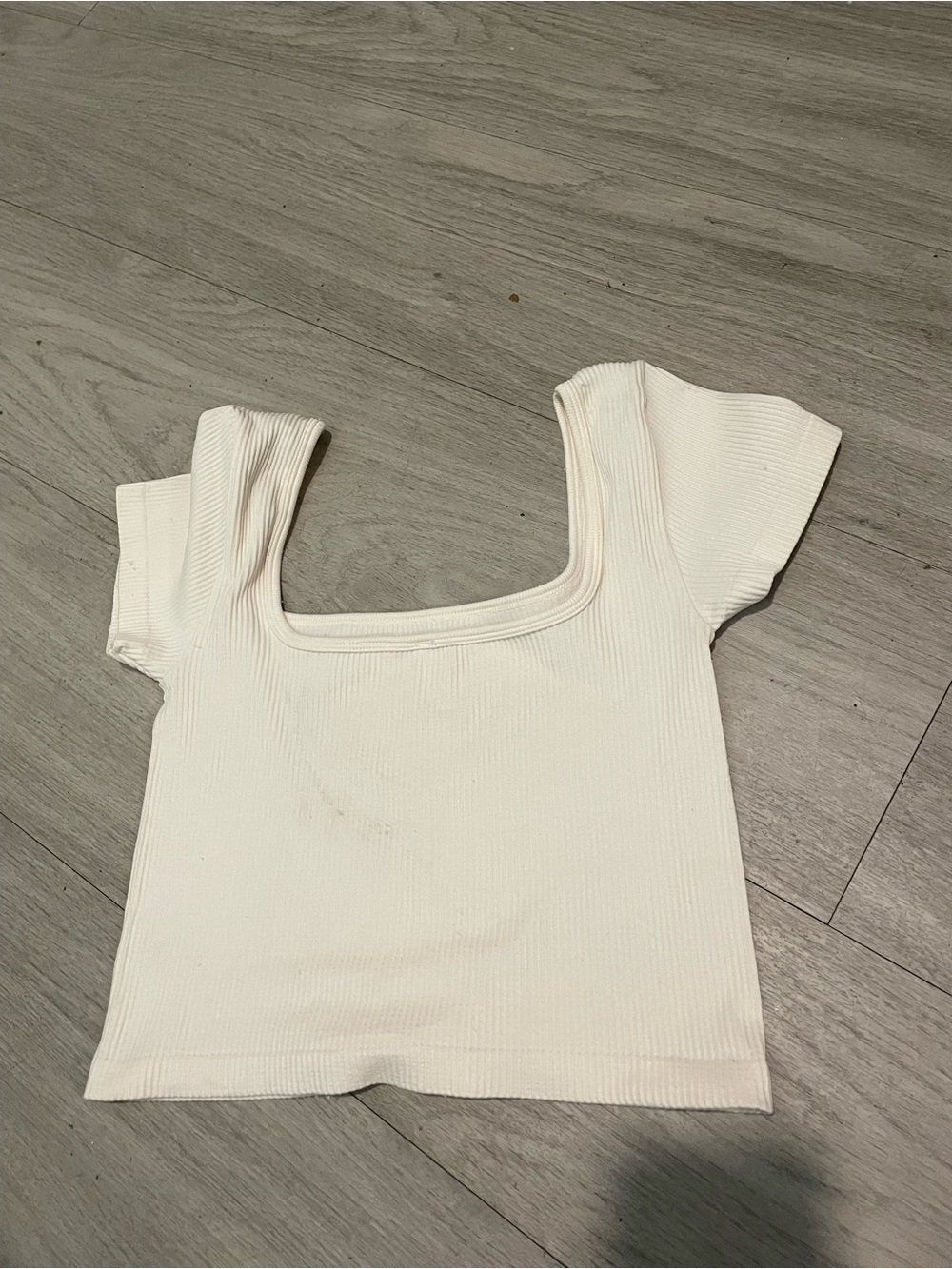 Square Neck Ribbed Crop Top in White